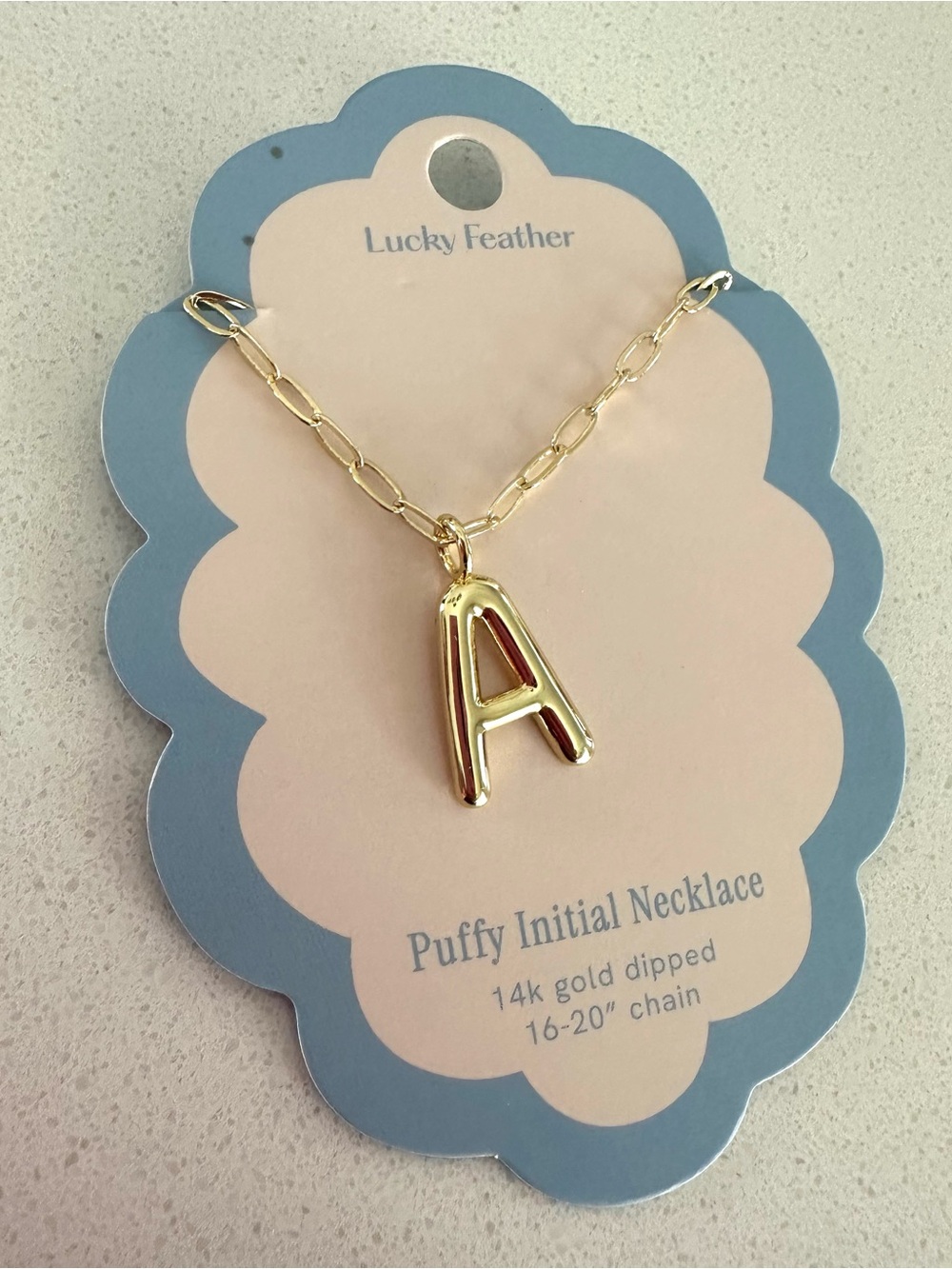 Lucky Feather Gold Puffy Initial A Necklace